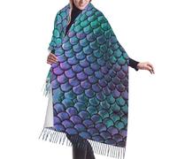 Yellow Sunflowers Print Tassel Scarf -Women'S Thick Large Blanket Shawl Scarf Winter Warm Shawl Scarf, Mermaid Teal Fish, One Size
