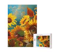 Yellow Sunflowers Printed Jigsaw Puzzle with Storage Box, Wooden Puzzle for Adults and Kids, 300 Pieces Family Fun Decorative Game