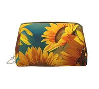 Yellow Sunflowers Printed Makeup Bag for Women Portable Leather Make up Bag Travel Zipper Cosmetic Bags Organizer