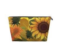 Yellow Sunflowers Printed Toiletry Bag for Women Girl Portable Travel Cosmetic Bag Leather Makeup Pouch Organizer with Gold Zipper