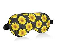 Yellow Sunflowers Seamless On Black Eye Masks Cover Blocks Light Sleep Mask Shade Cover Blindfold Relaxing Eyeshade Cover with Adjustable Head Strap for Men Women Kids