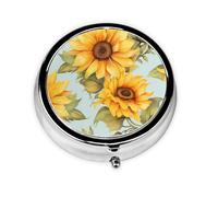 Yellow Sunflowers Small Pill Box 3 Compartment Portable Pill Box for Purse Pocket Floral Flower Mini Medicine Organiser for Daily Vitamin Fish Oil Storage