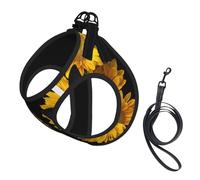 Yellow Sunflowers With Blue Butterflies Print Small Dog Harness And Leash Set, Adjustable Soft Vest With 360° Reflective Straps For Cats Puppy