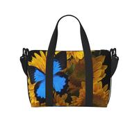 Yellow Sunflowers with Blue Butterflies Print Travel Duffle Bag Lightweight Weekend Bag Travel Bag Holdall with Adjustable Strap for Weekend Trips Gym Travel Daily Use