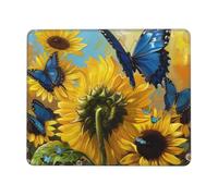 Yellow Sunflowers with Blue Butterflies Printed Gaming Mouse Pad 10.3x8.3 Inches, Non-Slip Rubber Base Laptop Mousepad Desk Mat with Stitched Edges for Gamer, Office, Home