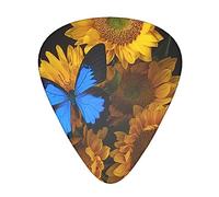 Yellow Sunflowers With Blue Butterflies Printed Guitar Picks With Organizer Storage Box 0.46 0.71 0.96 Mm Includes Thin Medium Heavy For Bass Electric Acoustic Guitars Ukulele 12 Pack