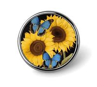 Yellow Sunflowers With Blue Butterflies Round Badge Pin Funny 1 Inch Button Brooch Lapel Pins Fashion Hat Shirt Pin Tie Tack Pinback Buttons Badge Party Supplies Decor Badges For Clothing Coat Hat Dre