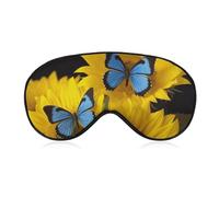 Yellow Sunflowers with Blue Butterflies Sleep Mask for Women Men Side Sleeper Eye Cover with Adjustable Strap Soft Breathable Blackout Mask Slip-Free Deep Sleeping Travel Essentials