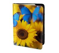Yellow Sunflowers with Blue Butterflies1 print Passport Cover, Passport Holder Cover Wallet Passport Wallet Case for Cards and Documents