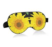 Yellow Sunflowers with Green Leaves On Black Eye Masks Cover Blocks Light Sleep Mask Shade Cover Blindfold Relaxing Eyeshade Cover with Adjustable Head Strap for Men Women Kids