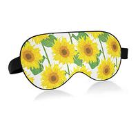 Yellow Sunflowers with Green Leaves On White Eye Masks Cover Blocks Light Sleep Mask Shade Cover Blindfold Relaxing Eyeshade Cover with Adjustable Head Strap for Men Women Kids
