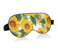Yellow Sunflowers with Green Leaves Seamless On White Eye Masks Cover Blocks Light Sleep Mask Shade Cover Blindfold Relaxing Eyeshade Cover with Adjustable Head Strap for Men Women Kids