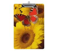 Yellow Sunflowers with Red Butterfly Acrylic Clipboard with Low Profile Clip Clipboards with Hanging Hook A4 Letter Size Clip Board Holds 100 Sheets for Workshops and Office Use