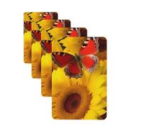 Yellow Sunflowers with Red Butterfly Car Air Fresheners Cards 4 Pcs Hanging Fragrance Scented Cards Long-Lasting Car Aromatherapy Tablets for Wardrobe Bathroom Car Interior Mirror Pendant Gifts