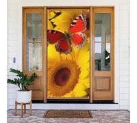 Yellow Sunflowers with Red Butterfly Door Cover Decorations, Welcome Door Banner Backdrop Seasonal Spring Summer Porch Banner Sign Photo Background for Indoor Outdoor Party Decor 72.8 x 35.4 Inch