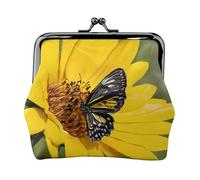 Yellow Sunflowers with Red Butterfly Full Double-Sided Printed Pattern Women's and Girls' Fashionable Leather Kiss Lock Coin Purse Card Bag