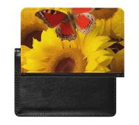 Yellow Sunflowers with Red Butterfly Passport Holder,Compact Lightweight Waterproof Passport Cover, Portable Stylish Travel Wallet Accessories for Women Men