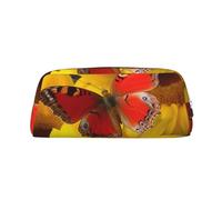 Yellow Sunflowers with Red Butterfly Pencil Case Large Capacity Pencil Pouch Aesthetic Pen Bag Leather Makeup Bag for Women Men Travel Toiletry Bags Zipper Cosmetic Bag Wide-open Coin Pouch Purse