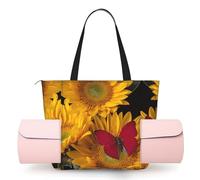Yellow Sunflowers with Red Butterfly Print Ladies Handbag Multi Purpose Casual Bag Durable Camping Bag Hiking Bag for Workout Beach Travel