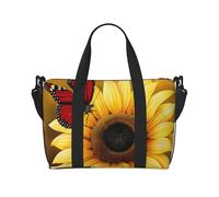 Yellow Sunflowers with Red Butterfly Print Travel Duffel Bag, Lightweight Water-Resistant Weekender Spacious Gym & Travel Bag for Men, Women & Teens