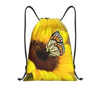 Yellow Sunflowers with Red Butterfly Printed Drawstring Bag 50x42 cm | Drawstring Backpack Lightweight Cinch Sack Bag Adjustable Shoulder Strips for Gym Swim Dance Travel Camping