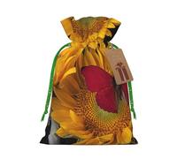 Yellow Sunflowers With Red Butterfly Printed Drawstring Gift Bags,Various Sizes, Bulk Plastic Packaging Bags