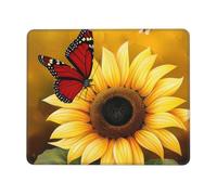 Yellow Sunflowers with Red Butterfly Printed Gaming Mouse Pad 10.3x8.3 Inches, Non-Slip Rubber Base Laptop Mousepad Desk Mat with Stitched Edges for Gamer, Office, Home