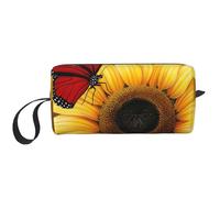 Yellow Sunflowers with Red Butterfly Printed Makeup Bag with Handle, Lightweight Portable Cosmetic Organiser for Travel, Gym & Daily Use â€“ Gift for Women Girls