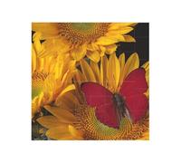 Yellow Sunflowers with Red Butterfly Printed Square Jigsaw Puzzle 12.8x12.8 CM, Puzzle Challenging Game for Adults Gifts, Family Fun Decorative Wall Decor