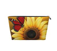 Yellow Sunflowers with Red Butterfly Printed Travel Cosmetic Bags with Silver Zipper Makeup Organizer Cosmetic Case Toiletry Bag for Women Mom Girls