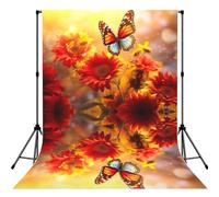 Yellow Sunflowers with Red Butterfly3 Print Large 5×7ft Seamless Polyester Fabric Photo Backdrop Curtain for Portrait Photoshoot Party Video