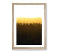 Yellow Sunrise Over The Forest in Abstract Framed Print | A2 Oak Framed Wall Art | Ready to Hang | Abstract Landscape Picture | Living Room Bedroom Lounge Office