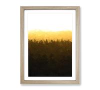 Yellow Sunrise Over The Forest In Abstract Modern Framed Print | A2 Oak Framed Wall Art | Ready to Hang | Abstract Landscape Picture | Living Room Bedroom Lounge Office