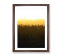 Yellow Sunrise Over The Forest In Abstract Modern Framed Print | A3 Walnut Framed Wall Art | Ready to Hang | Abstract Landscape Picture | Living Room Bedroom Lounge Office