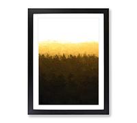 Yellow Sunrise Over The Forest In Abstract Modern Framed Print | A4 Black Framed Wall Art | Ready to Hang | Abstract Landscape Picture | Living Room Bedroom Lounge Office