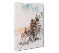 Yellow Sunrise Over the Forest Watercolour Canvas Print | Gallery Wrapped 30mm Frame Wall Art | 30x20 inches | Ready to Hang | Contemporary Landscape Picture | Living Room Bedroom Lounge Office