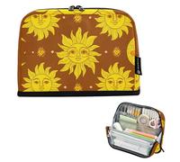 Yellow Suns Crescent Moons Brown Big Pencil Pouch Zipper Pencils Case Pencil Bags Storage Cute Pen Pouch Girls Office Organizer Back to School Supplies
