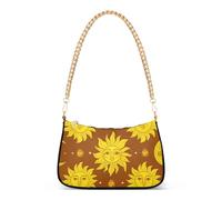 Yellow Suns Crescent Moons Brown Ladies Shoulder Bag Floral for Women Evening Bags Purse Chain Strap Zipper Medium Purses