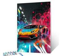 Yellow Supercar Paint by Numbers for Adults Kids and Beginners，Cool LamborghiniDIY Easy Canvas Oil Painting Acrylic Pigment Kits Watercolor Style Home Wall Decor Gift 16x20In (Frameless)