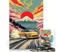 Yellow Supra Drifting Near Mount Fuji 1000 Piece Puzzle For Adults Problem Solving Toy Professional Grade Cutting Relaxing Indoor Group Activity (38x26cm)
