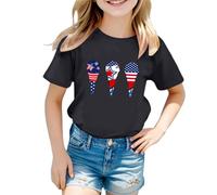 Yellow T Shirts for Girls UK Patriotic Short Sleeve Shirts Independence Day Flag Print Tee Comfortable Casual Summer Crop Tops for Toddler Kids (A-Black, 12-18 Months)