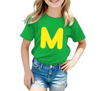 Yellow T Shirts for Kids Girls UK Fashion Alphabet Letter Print Comfortable Casual Tee Soft Breathable Crop Top for Daily Wear (Green-D, 3-4 Years)