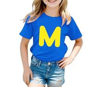 Yellow T Shirts for Kids Girls UK Fashion Alphabet Letter Print Comfortable Casual Tee Soft Breathable Crop Top for Daily Wear (Blue-D, 3-4 Years)