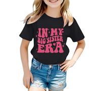 Yellow T Shirts for Kids Girls UK Graphic Print Short Sleeve T-Shirt Casual Round Neck Top for Everyday Wear Spring Summer Outfit (Black #2, 4-5 Years)