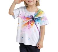 Yellow T Shirts for Kids Girls UK Ink Painting Printed Crop Tops Comfortable Casual Tee for Kids Stylish Soft Breathable Fabric (White-6, 2-3 Years)