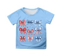 Yellow T Shirts for Kids Girls UK Patriotic Independence Day Blouse Short Sleeve Tee with Flag Print Casual Comfortable Crop Top for Toddler (Sky Blue-l, 6-7 Years)