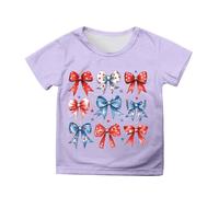 Yellow T Shirts for Kids Girls UK Patriotic Independence Day Blouse Short Sleeve Tee with Flag Print Casual Comfortable Crop Top for Toddler (Purple-b, 12-13 Years)