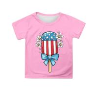 Yellow T Shirts for Kids Girls UK Patriotic Independence Day Blouse Short Sleeve Tee with Flag Print Casual Comfortable Crop Top for Toddler (4-5 Years)