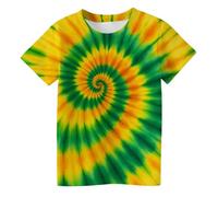 Yellow T Shirts for Kids Girls UK Tie Dye Crop Tops Swirl Print Short Sleeve Tee Blouse Casual Comfortable Kids Top for Daily Wear (Yellow #1, 10-11 Years)