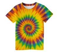 Yellow T Shirts for Kids Girls UK Tie Dye Crop Tops Swirl Print Short Sleeve Tee Blouse Casual Comfortable Kids Top for Daily Wear (Green #1, 6-7 Years)